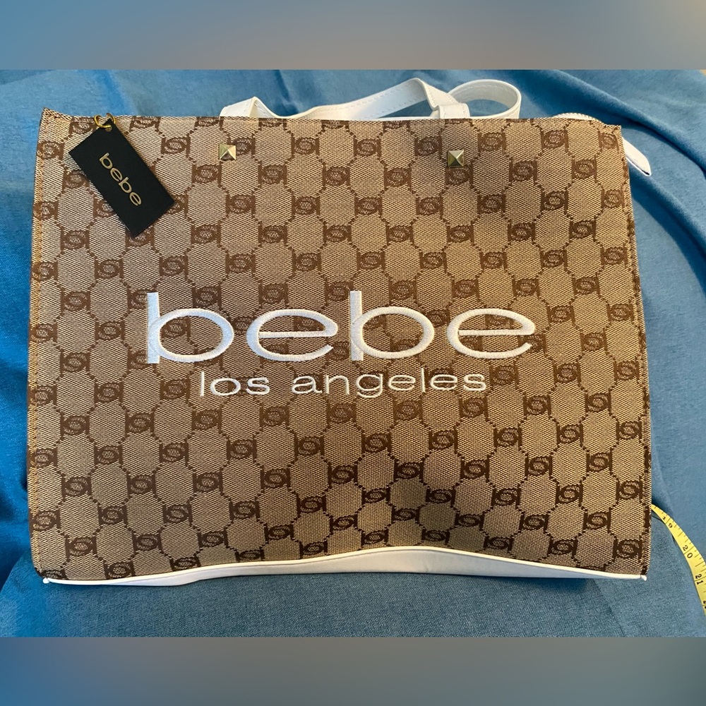 Bebe Tatula Jacquard Tote in Brown and White